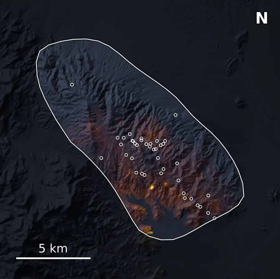 Ranked prospectivity surface for the Silver Peak district, with known gold occurrences overlaid.